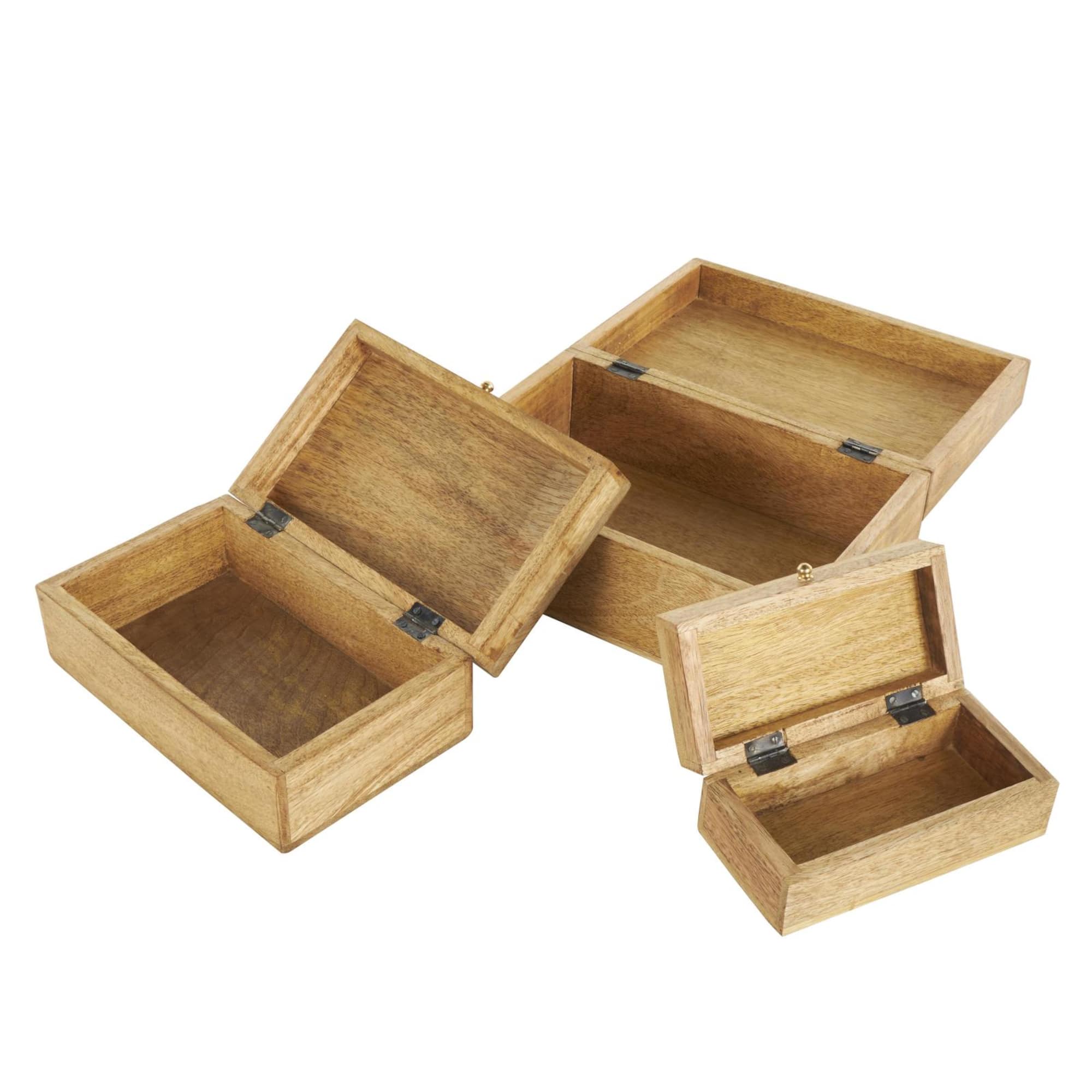 Brown Mango Wood Scroll Handmade Storage Box with Vine Carvings & Gold Accents, 3ct.